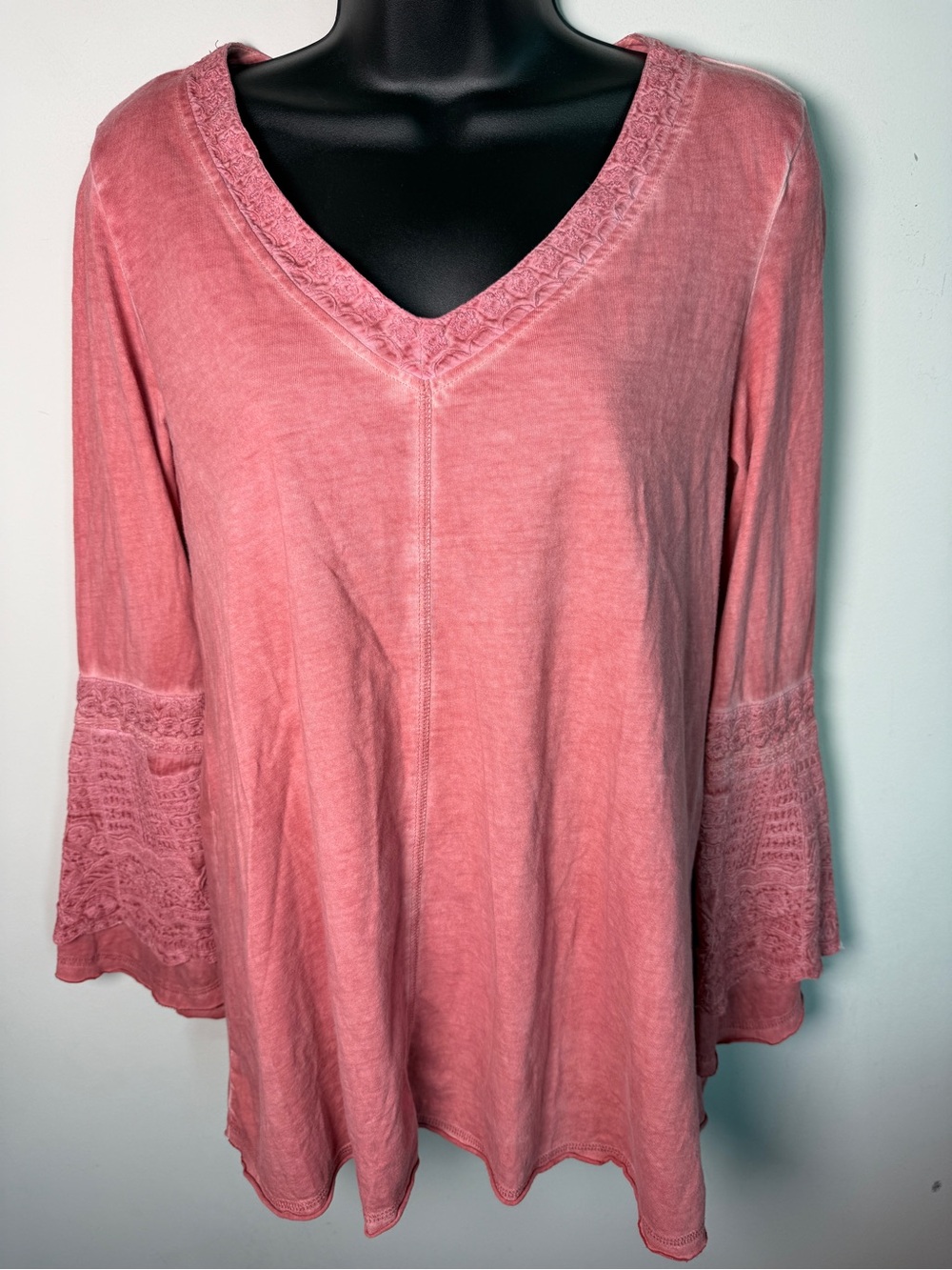 Soft Surroundings Pink Mineral Wash Bell Sleeve Top Sz M